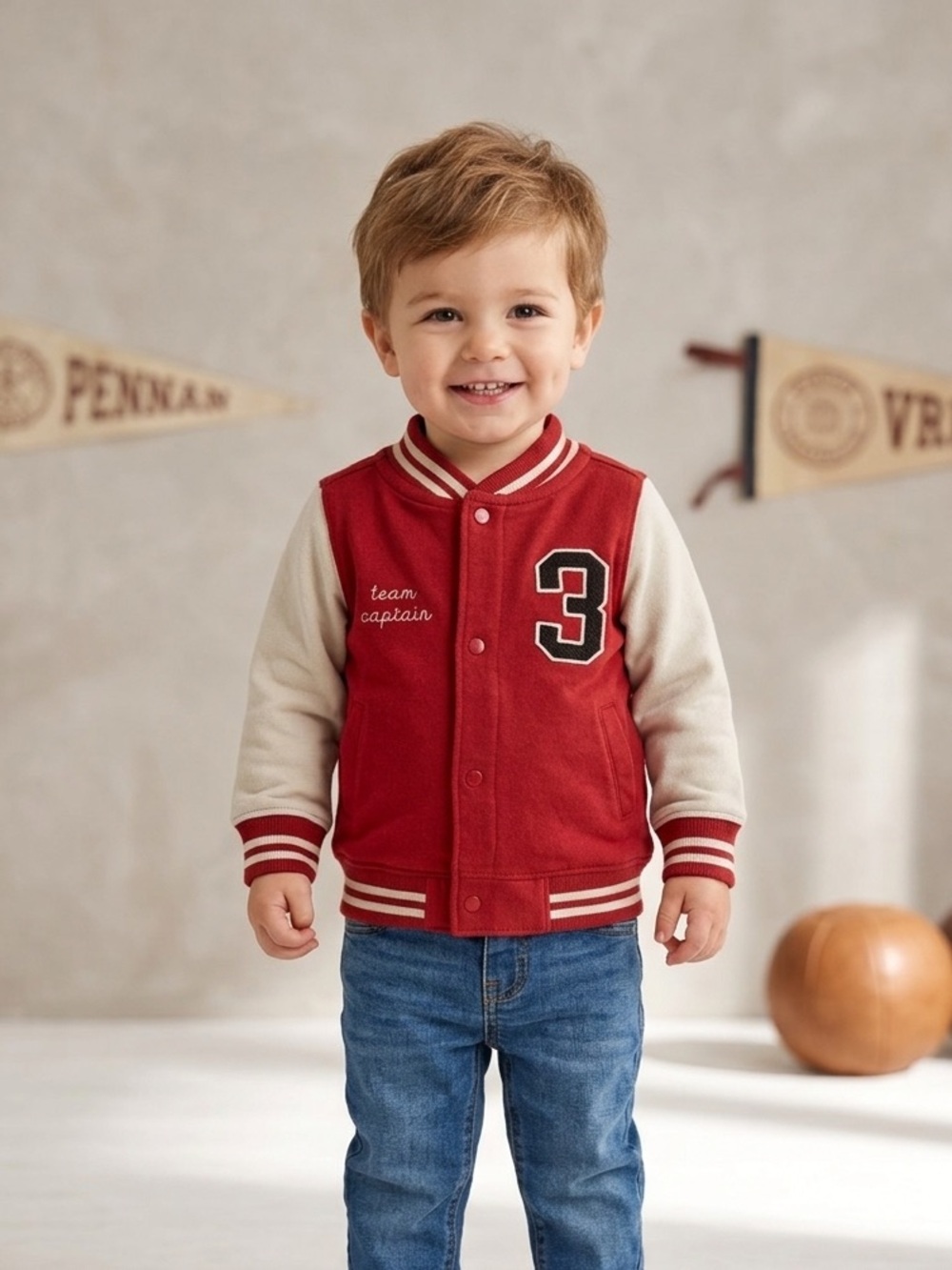 🎉 (18m) Carter's Toddler Boy Red Cream Varsity Snap Front Jacket